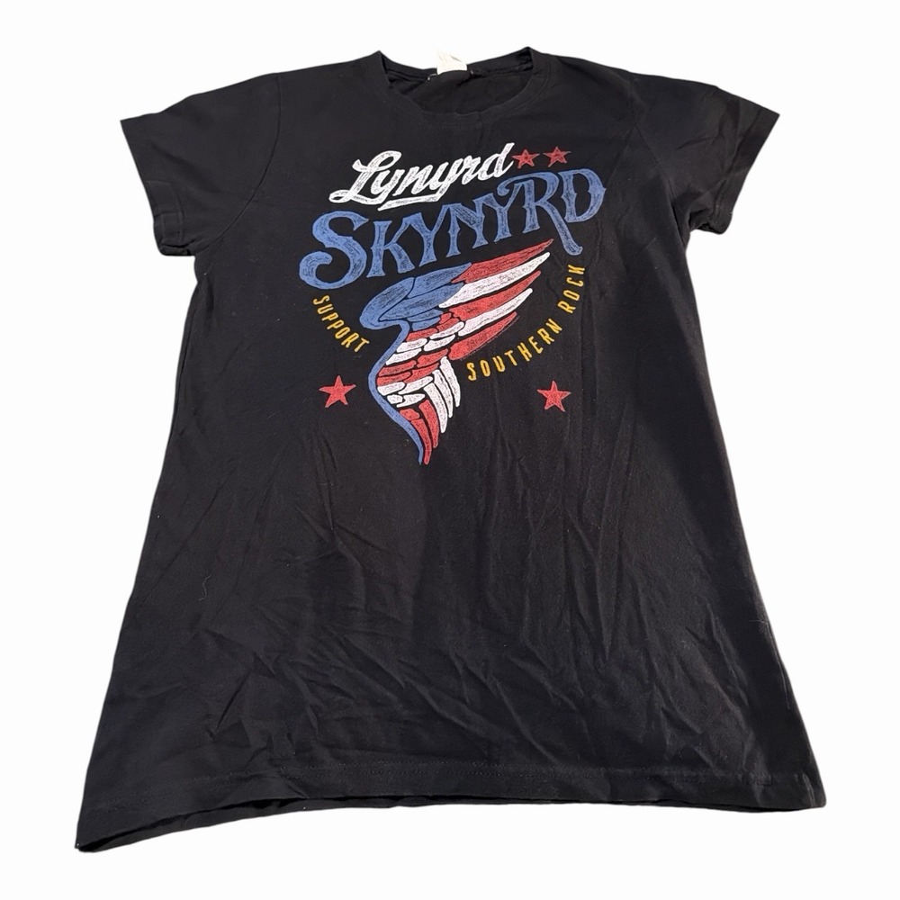 Lynyrd Skynyrd  Support Southern Rock Black T Shirt  Ladies Cut  Size Small